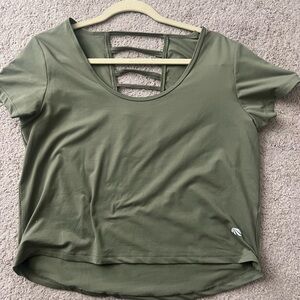Marika Army Green Short Sleeve Top with Strappy Back